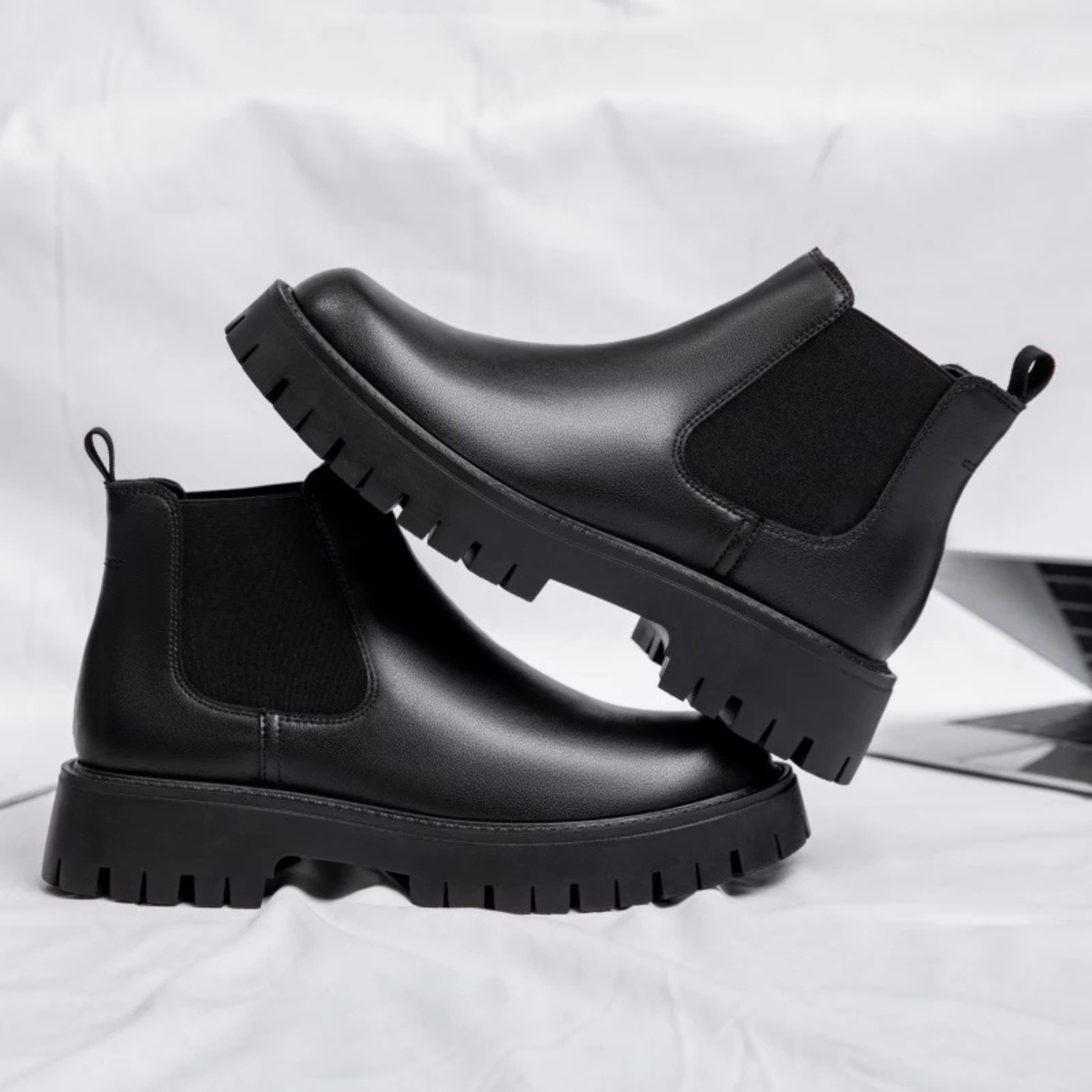 The Cagliari Men’s British Style Platform Leather Ankle Chelsea Boots