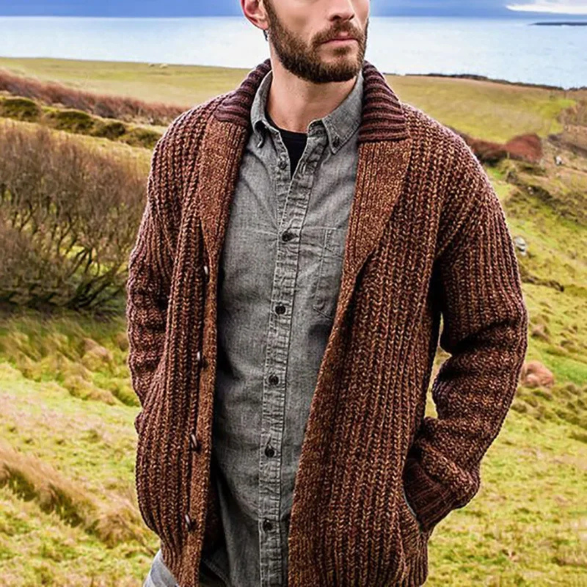 The Montpellier Men’s Chunky Knit Shawl Collar Cardigan