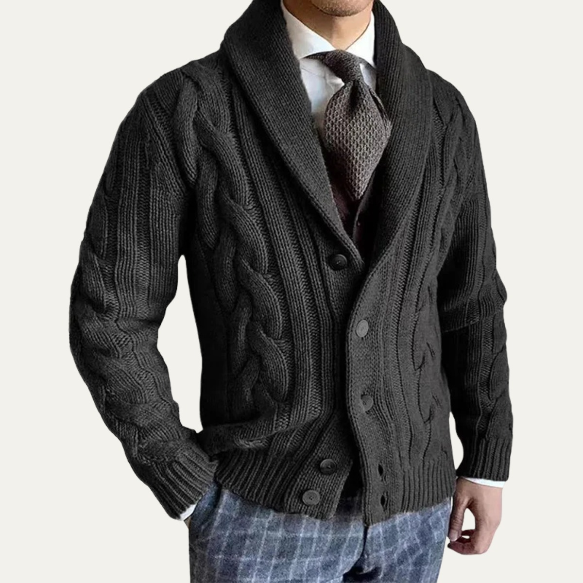 The Florence Men’s Winter Button Up Cable Knit Shawl Collar Cardigan