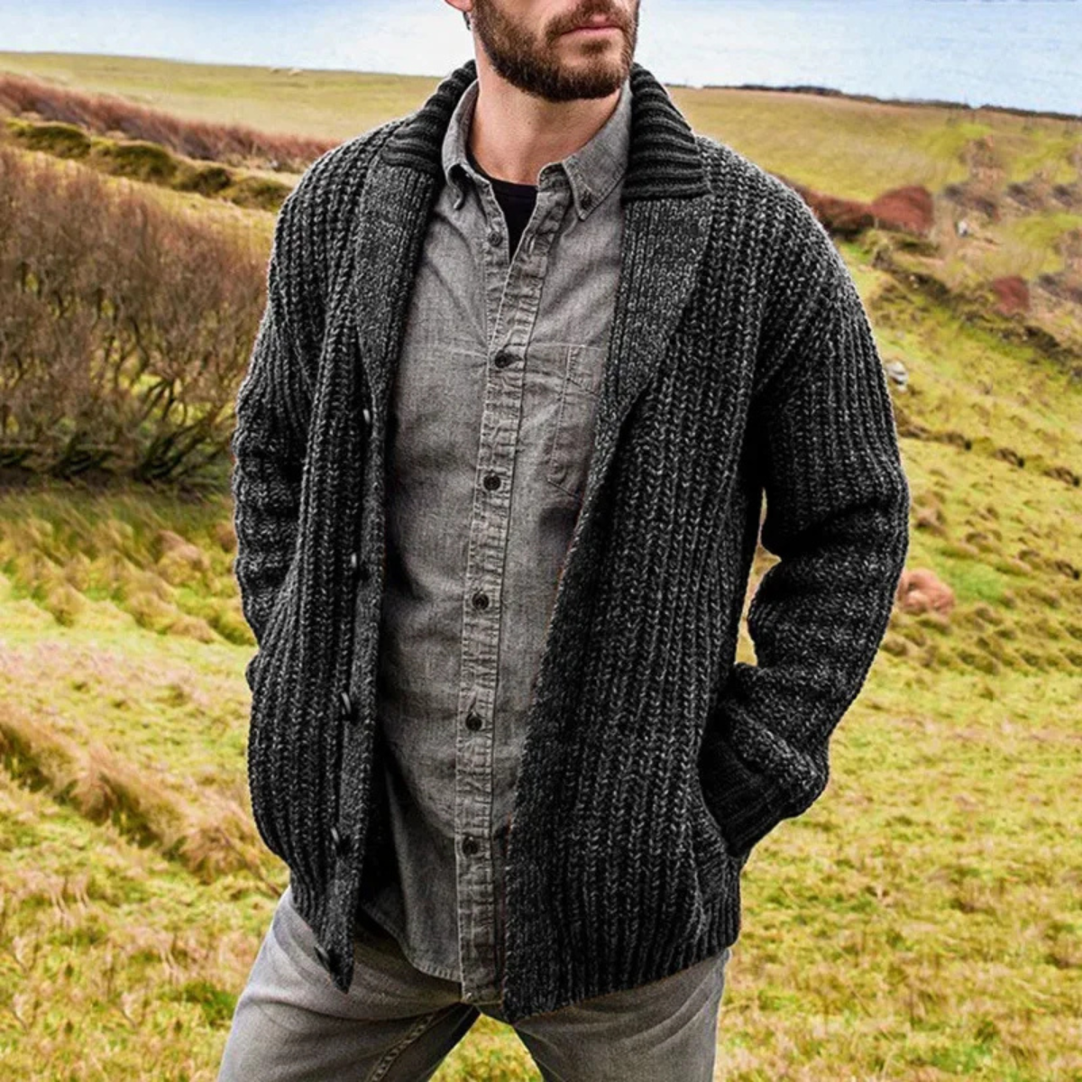 The Montpellier Men’s Chunky Knit Shawl Collar Cardigan