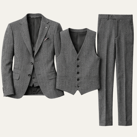 The Teramo Men’s Herringbone Tweed 3 Piece Suit – Jacket, Vest & Pants