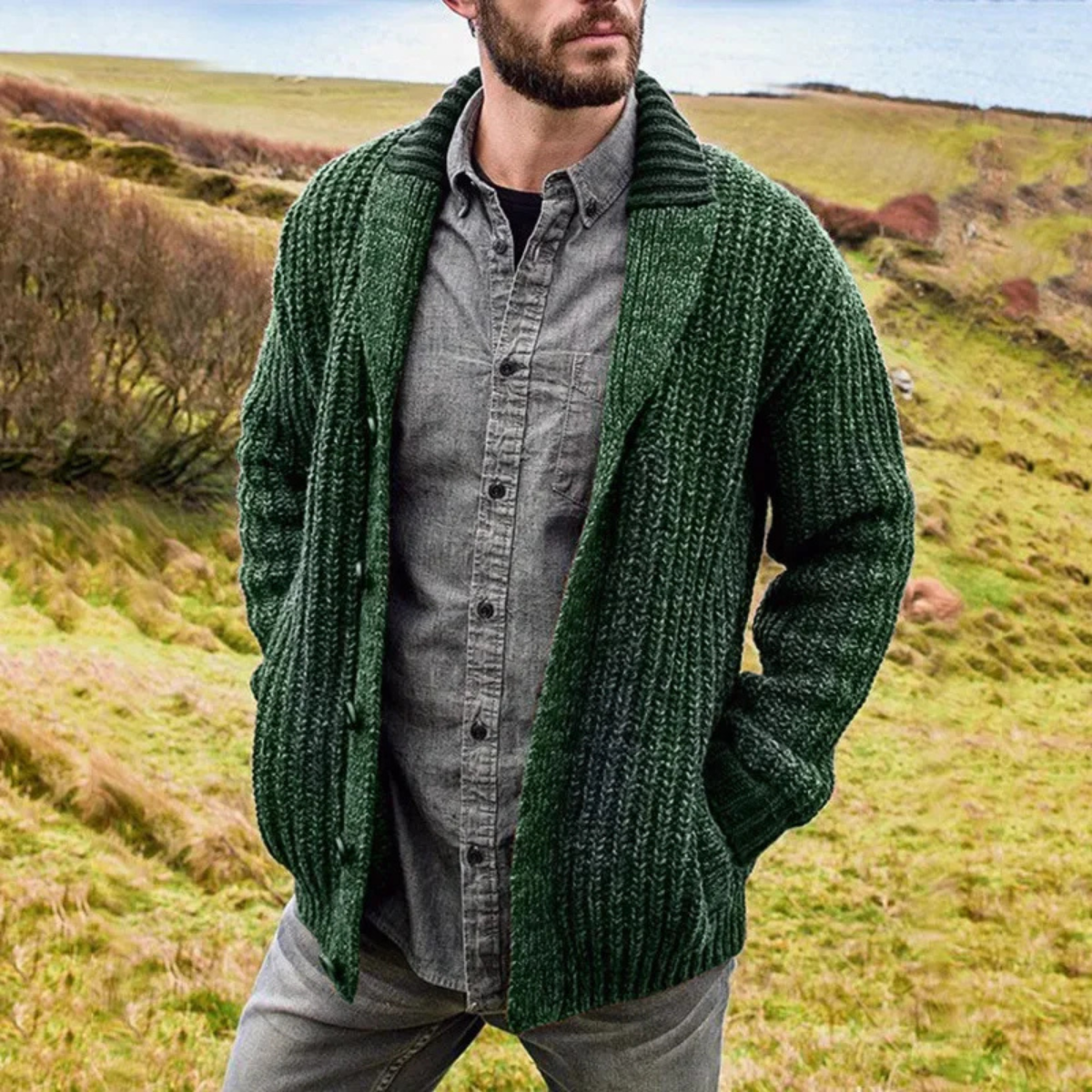 The Montpellier Men’s Chunky Knit Shawl Collar Cardigan
