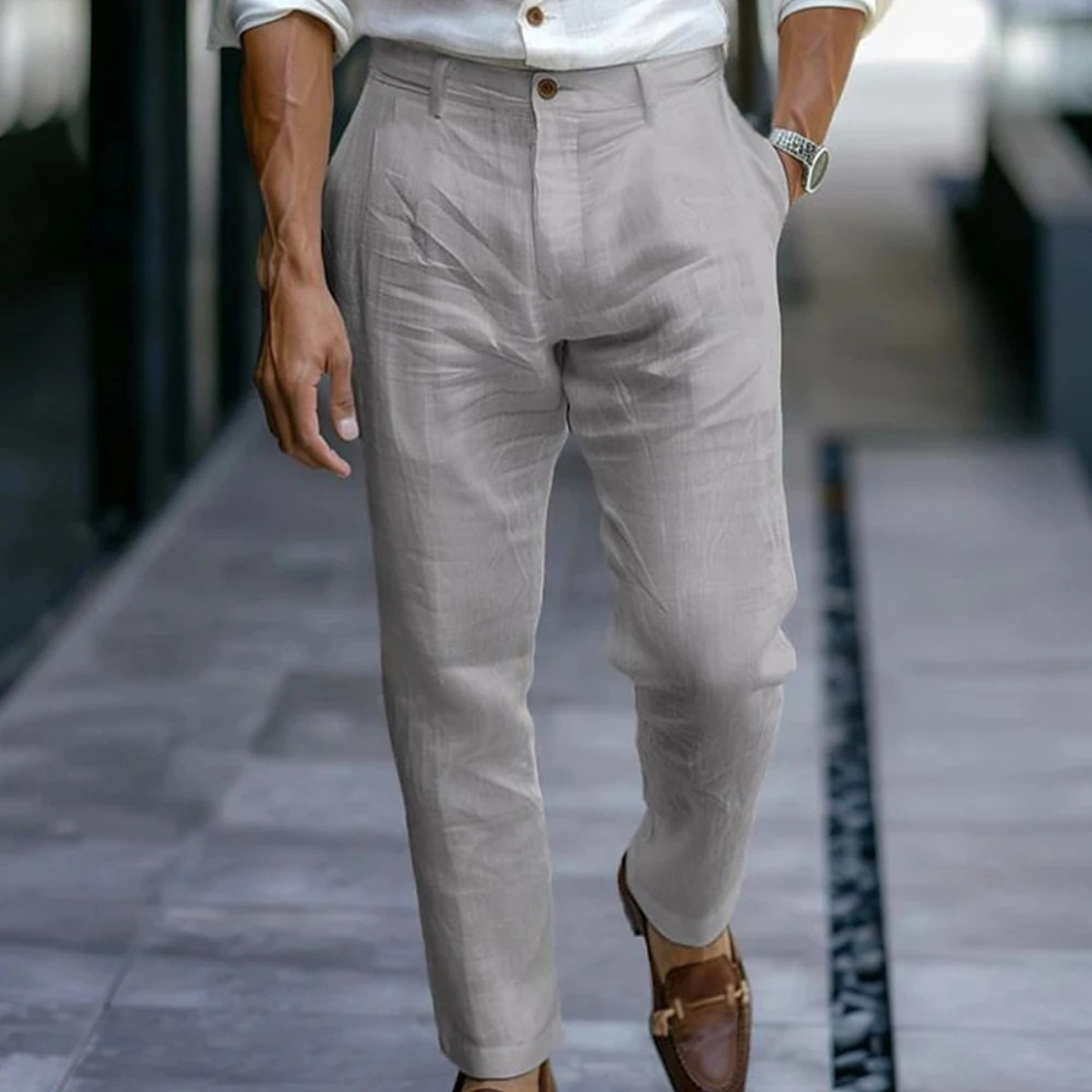 The Stonehaven Men's Ankle Length Casual Beach Trousers with Pockets