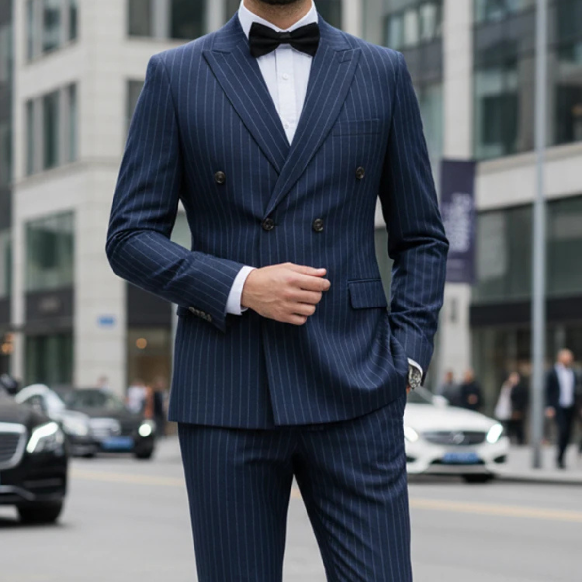 The Belleford Men’s Classic Pinstripe Suit – Elegant Double Breasted 2 Piece