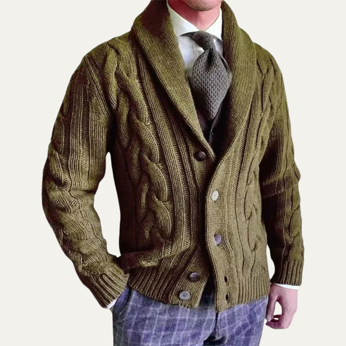 The Rome Men’s Casual Button Up Cable Knit Shawl Collar Cardigan