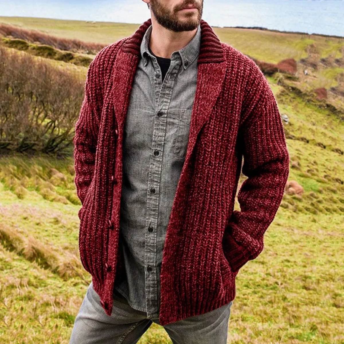 The Montpellier Men’s Chunky Knit Shawl Collar Cardigan