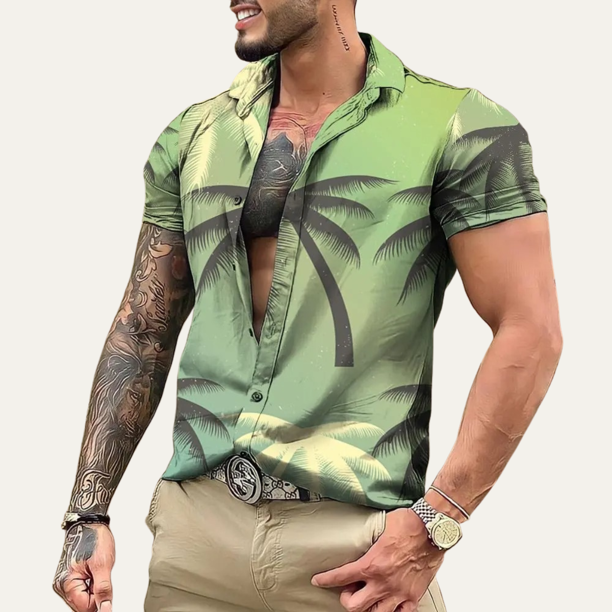 The Brookland Men’s Tropical Coconut Print Hawaiian Casual Shirt