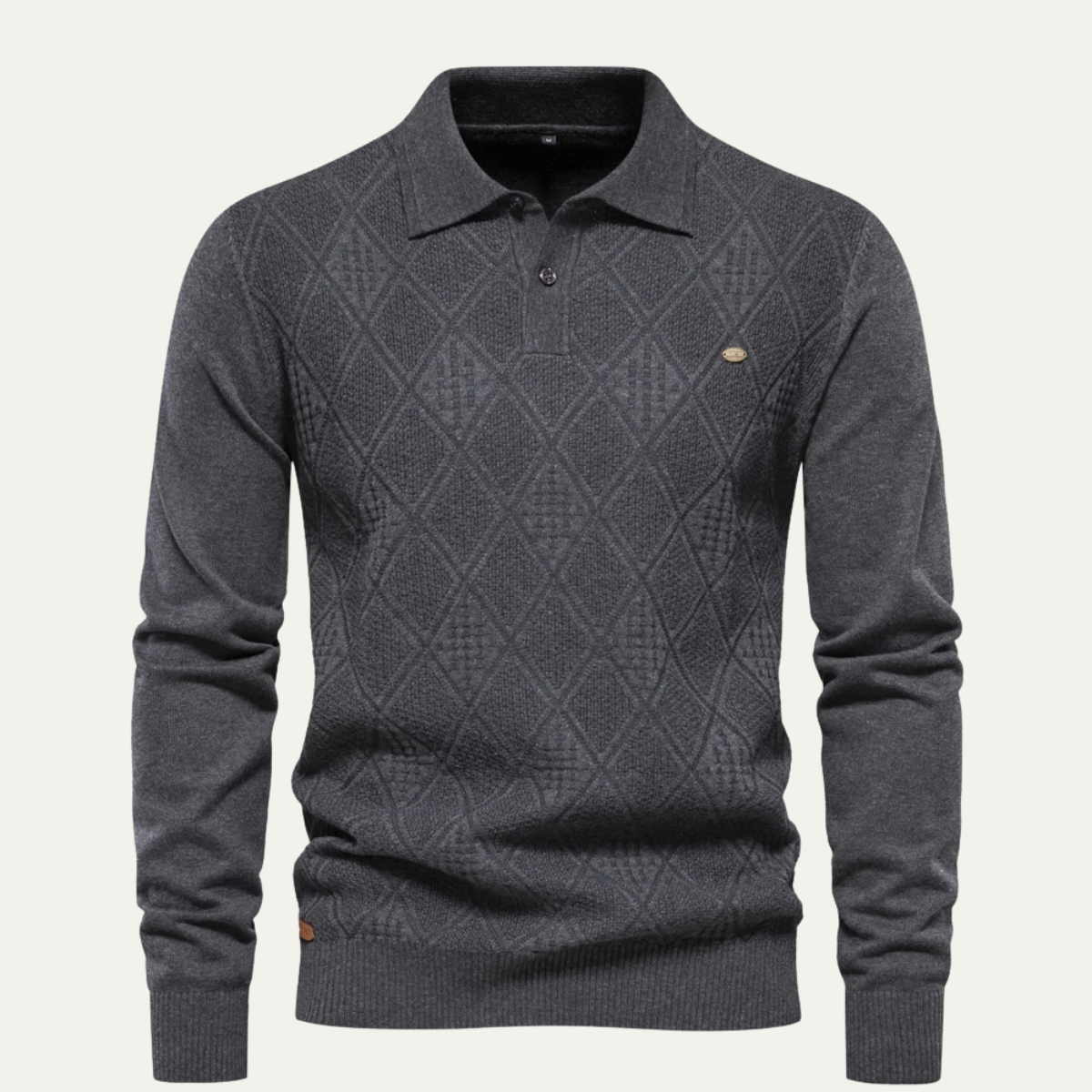 The Hebrides Men’s Casual Diamond Pattern Knit Polo Sweater