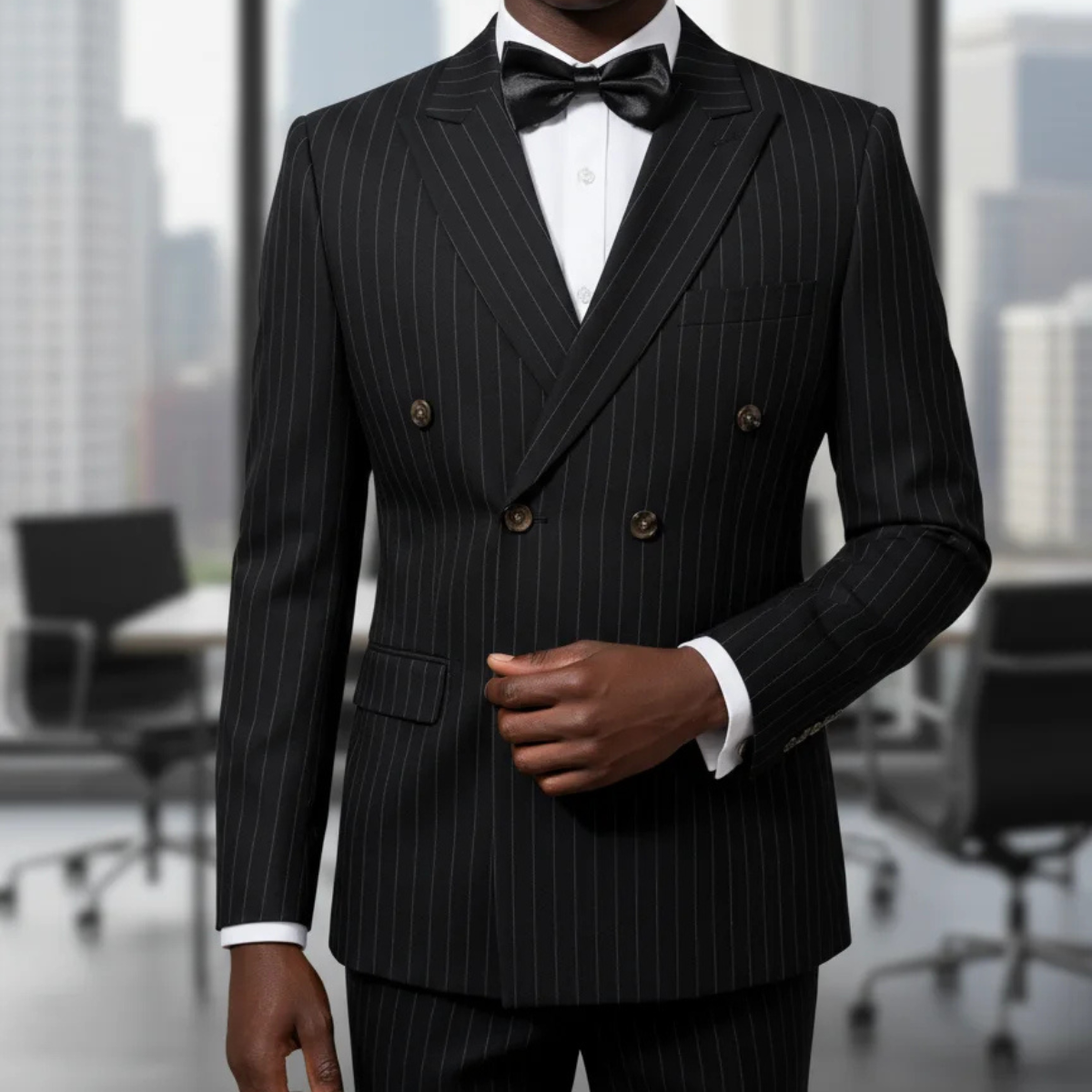 The Belleford Men’s Classic Pinstripe Suit – Elegant Double Breasted 2 Piece