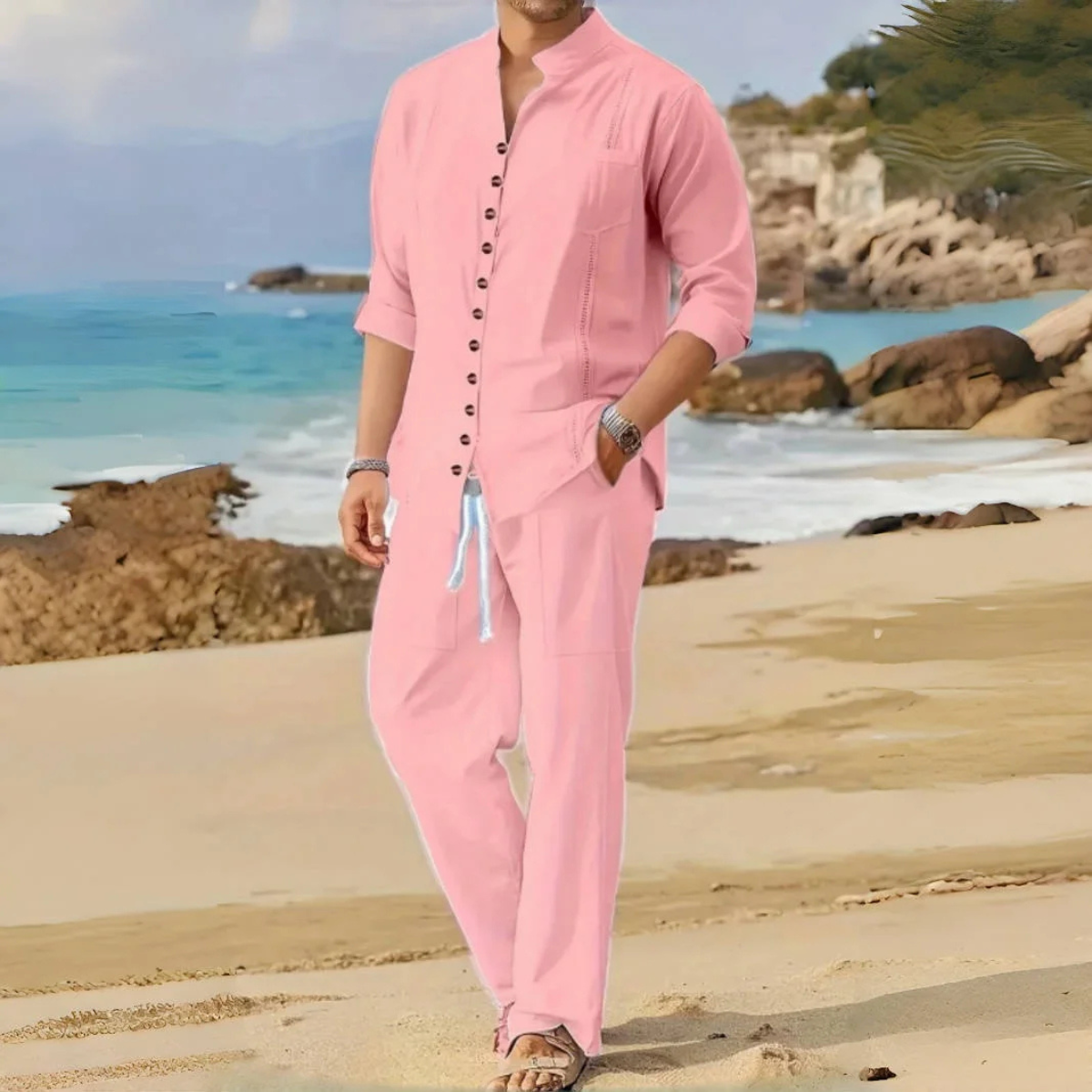The Woodmere Men’s Retro Cotton & Linen Set – Shirt & Pants
