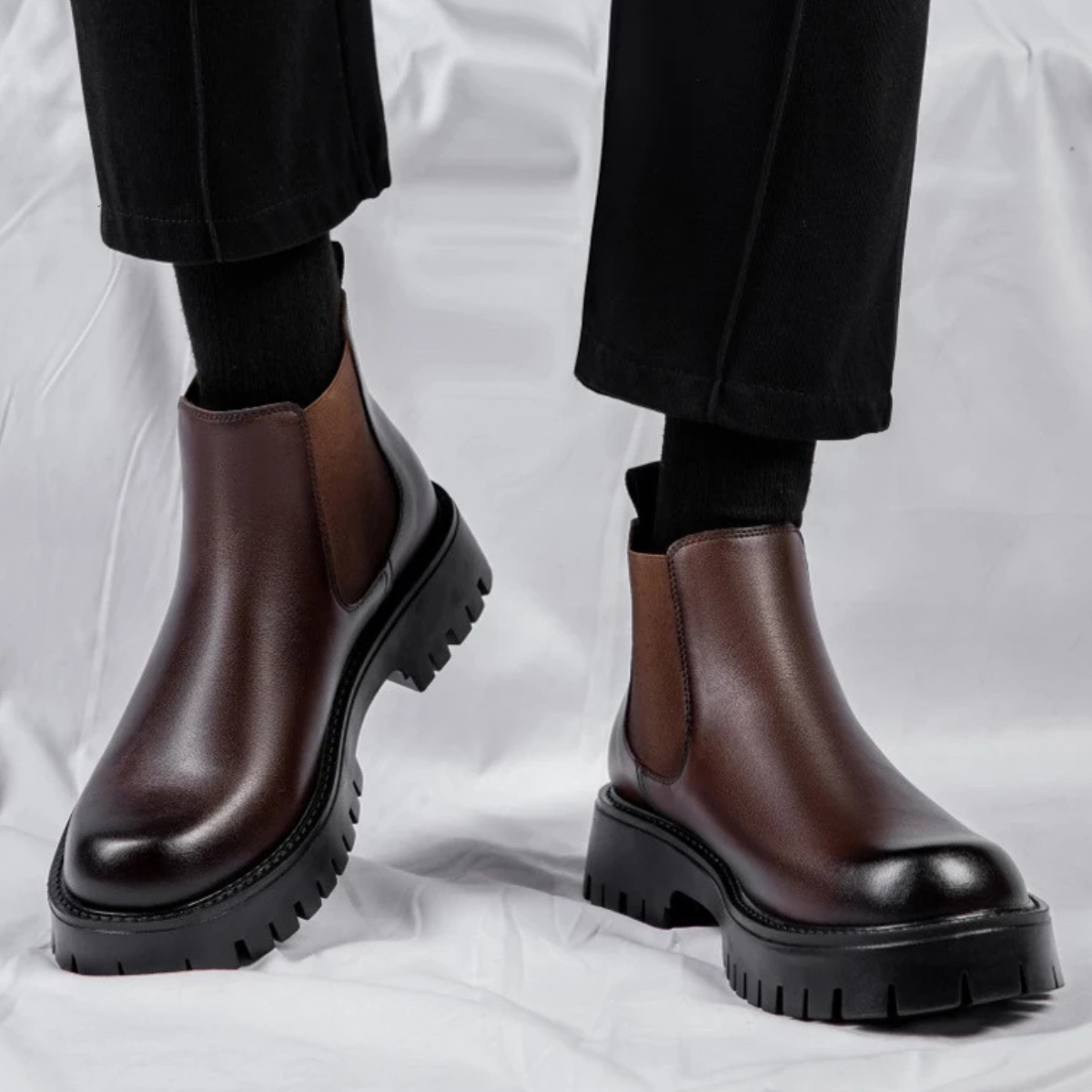 The Cagliari Men’s British Style Platform Leather Ankle Chelsea Boots