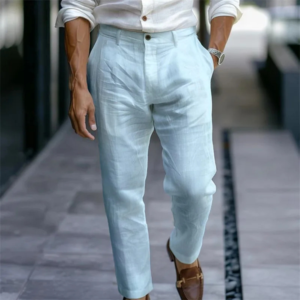 The Stonehaven Men's Ankle Length Casual Beach Trousers with Pockets