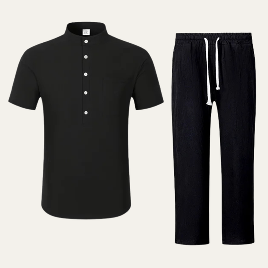 The Meadowhill Ridge Men’s Lightweight Cotton Linen Set Polo – Shirt & Pants