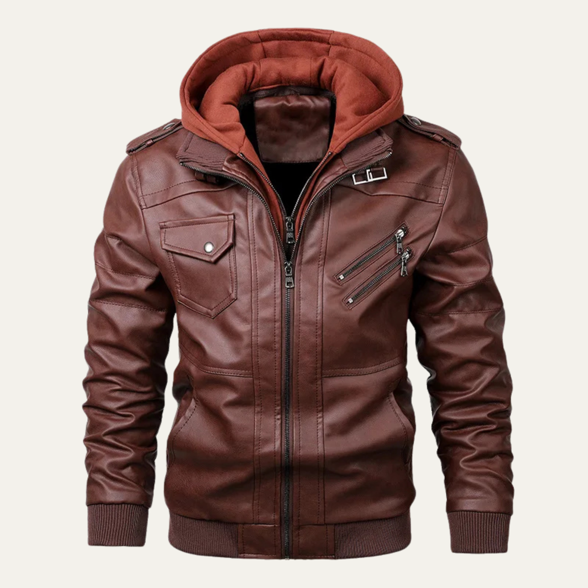 The St Andrews Men’s Retro Hooded Leather Jacket with Pockets