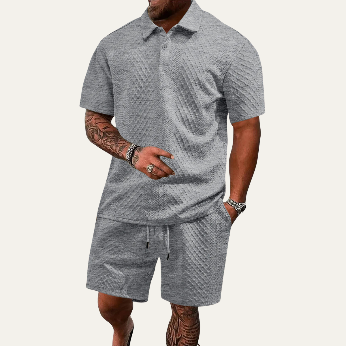 The Surrey Men’s Summer Jacquard Polo & Shorts Set – Lightweight Beach Outfit
