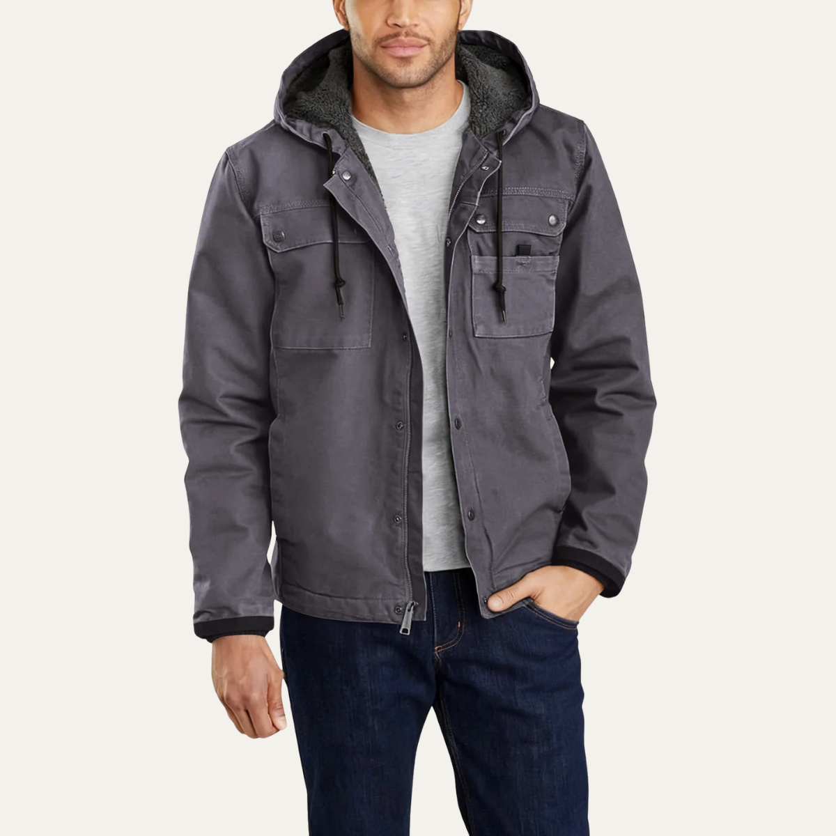 The Willowford Men’s Fleece Lined Hooded Vintage Denim Jacket