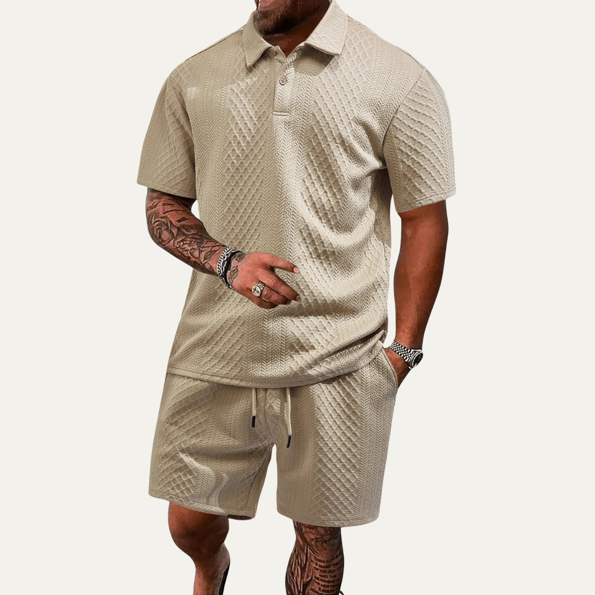 The Surrey Men’s Summer Jacquard Polo & Shorts Set – Lightweight Beach Outfit