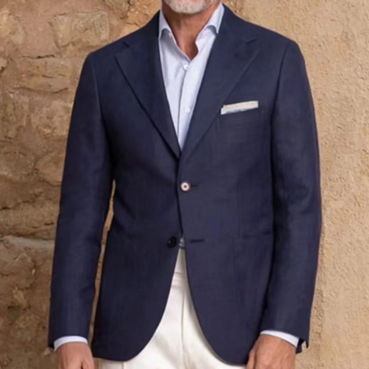 The Bellano Men’s Navy Blue Blazer Suit Set – Two Piece Notch Lapel Slim Fit Blazer with White Pants