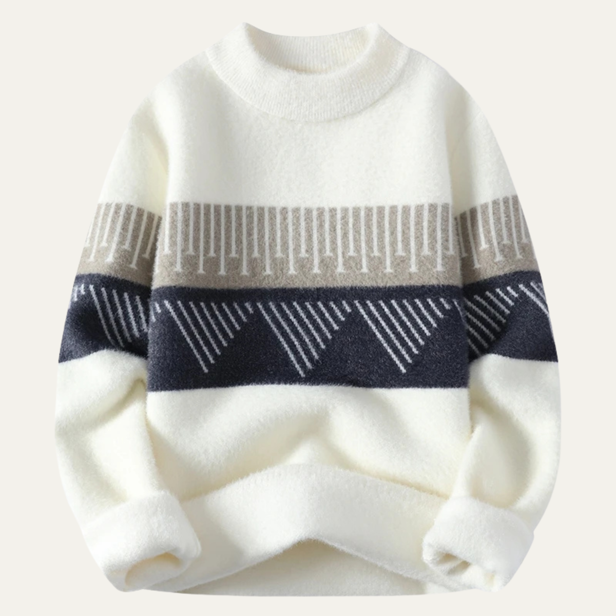 The Carloforte Men’s Warm Winter Pattern Cashmere Sweater – White