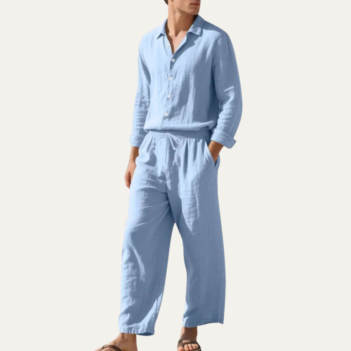 The Cumberland Men’s Linen Shirt & Wide Leg Trousers Set – Casual Beach Outfit