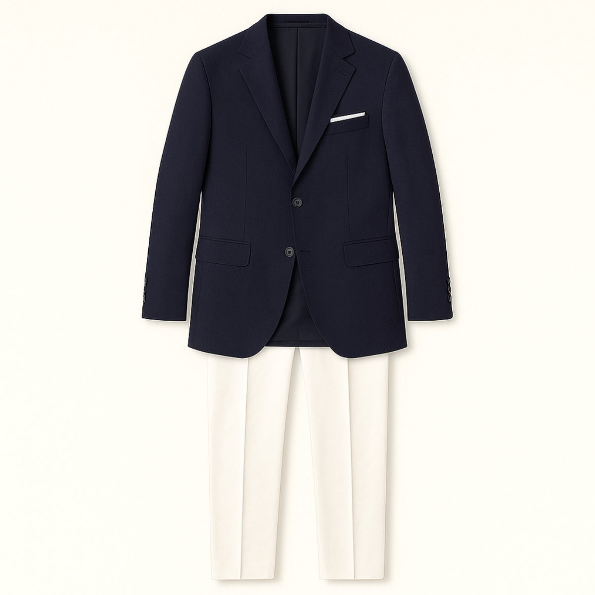 The Bellano Men’s Navy Blue Blazer Suit Set – Two Piece Notch Lapel Slim Fit Blazer with White Pants