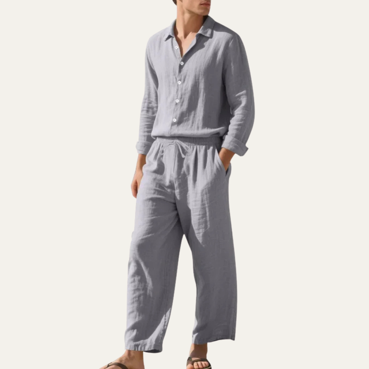 The Cumberland Men’s Linen Shirt & Wide Leg Trousers Set – Casual Beach Outfit