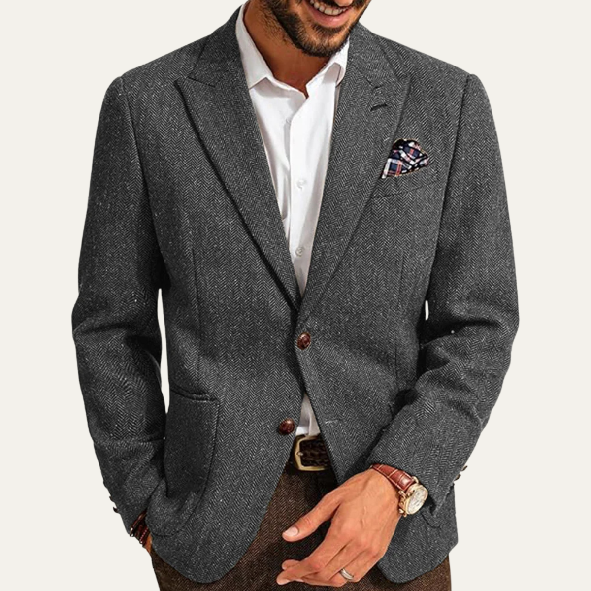 The Domaso Men’s Business Herringbone Single Breasted Wool Tweed Blazer