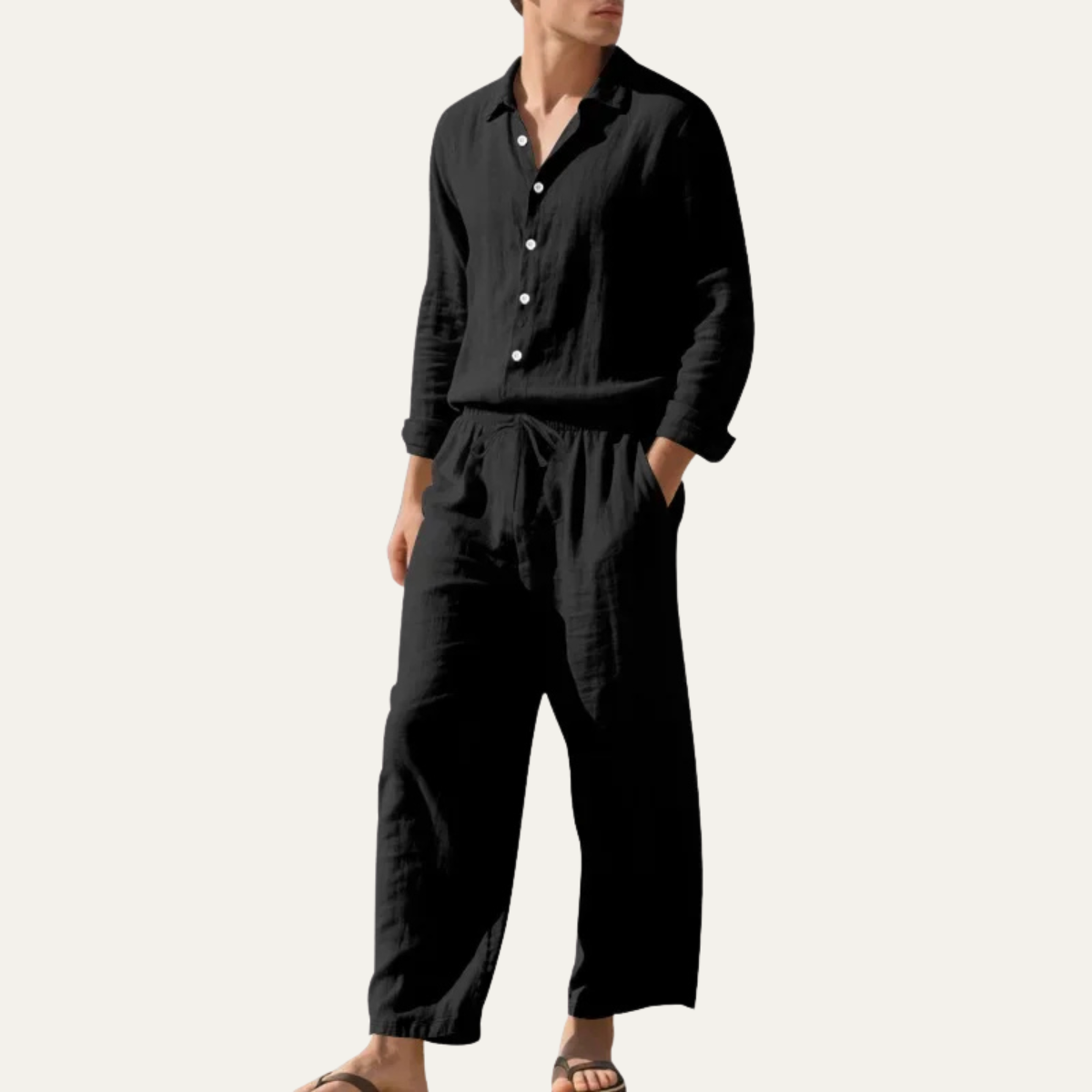 The Cumberland Men’s Linen Shirt & Wide Leg Trousers Set – Casual Beach Outfit
