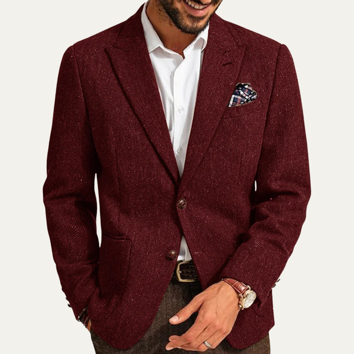 The Domaso Men’s Business Herringbone Single Breasted Wool Tweed Blazer