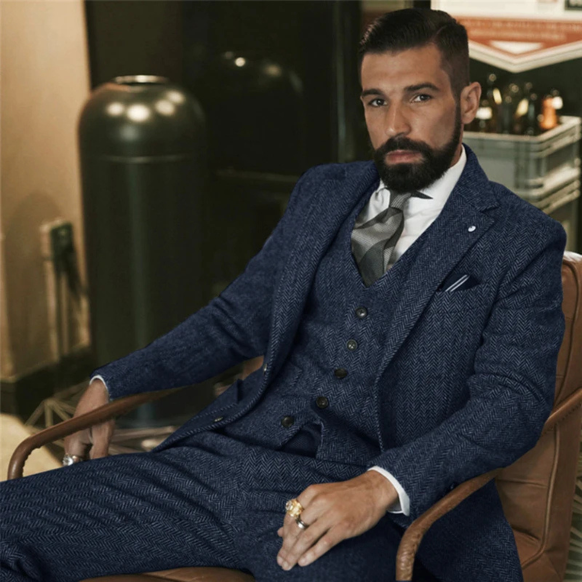 The Teramo Men’s Herringbone Tweed 3 Piece Suit – Jacket, Vest & Pants
