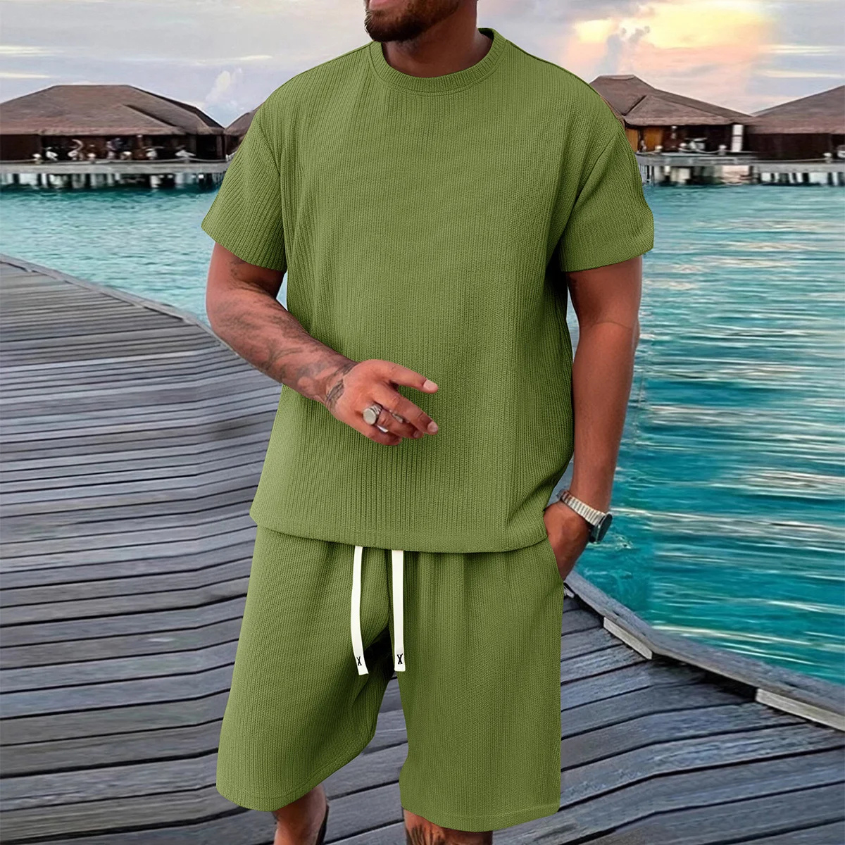 The Parma Men’s Summer Jacquard Set – T Shirt and Shorts