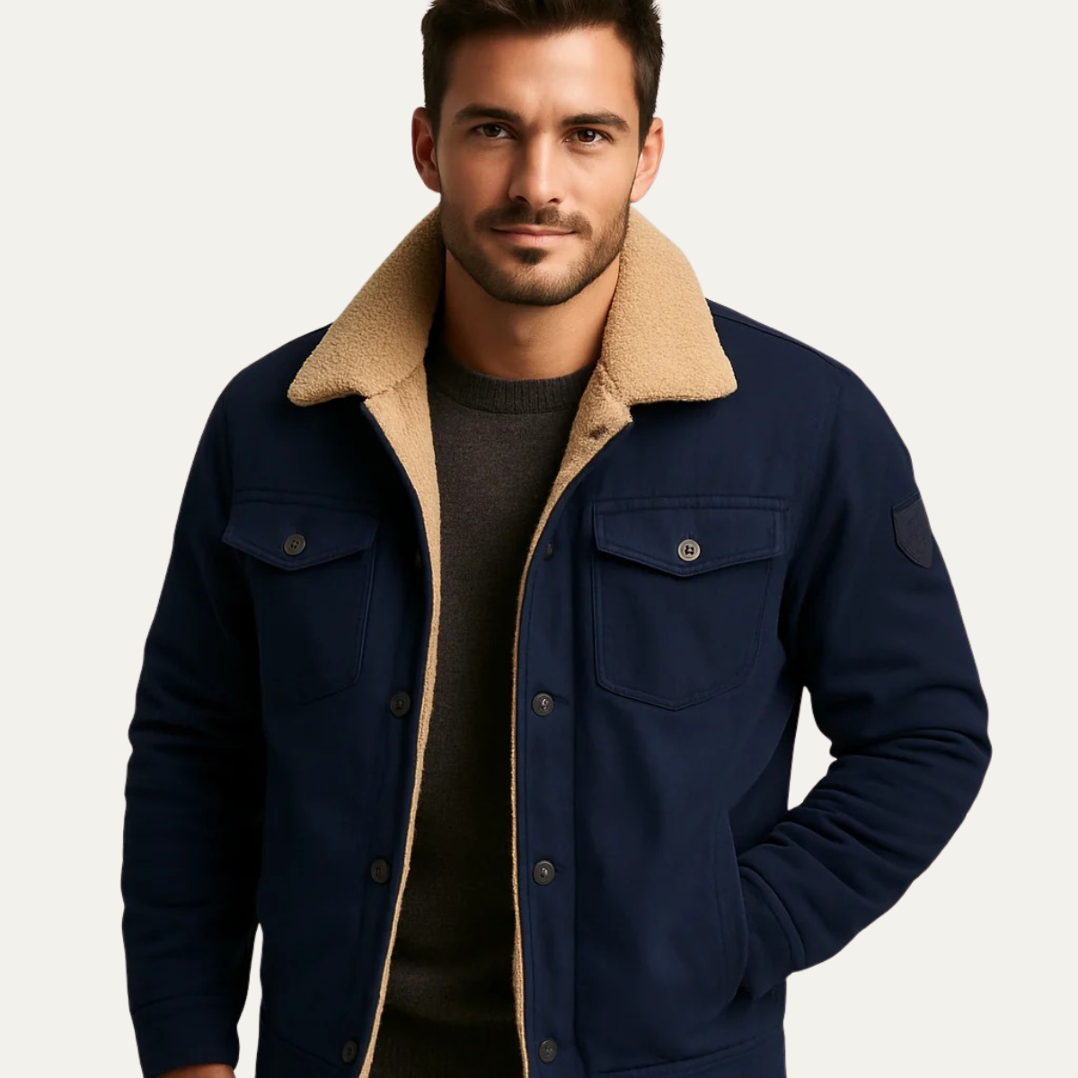 The Piombino Men’s Sherpa Lined Padded Bomber Jacket with Shearling Collar