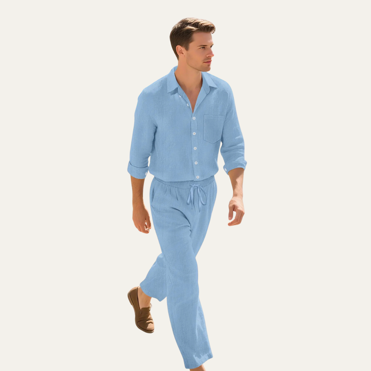 The Birmingham Men’s Linen Shirt & Drawstring Trousers Set – Summer Beach Outfit