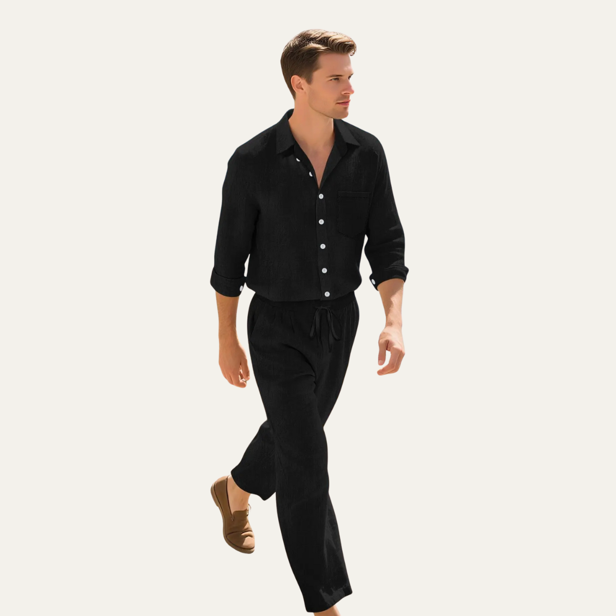 The Birmingham Men’s Linen Shirt & Drawstring Trousers Set – Summer Beach Outfit