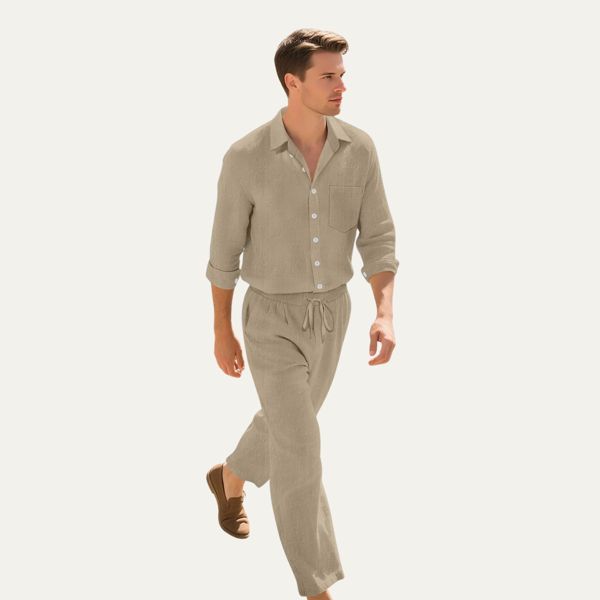 The Birmingham Men’s Linen Shirt & Drawstring Trousers Set – Summer Beach Outfit