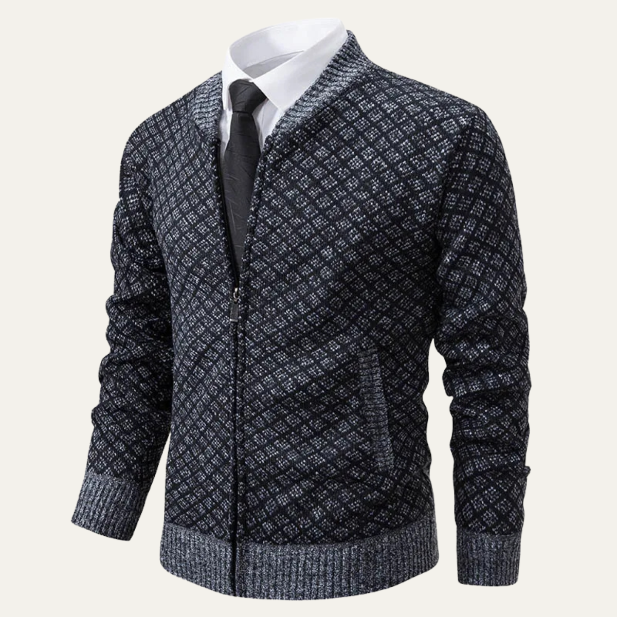 The Bibbona Men’s Knitted Diamond Pattern Zip Up Cardigan