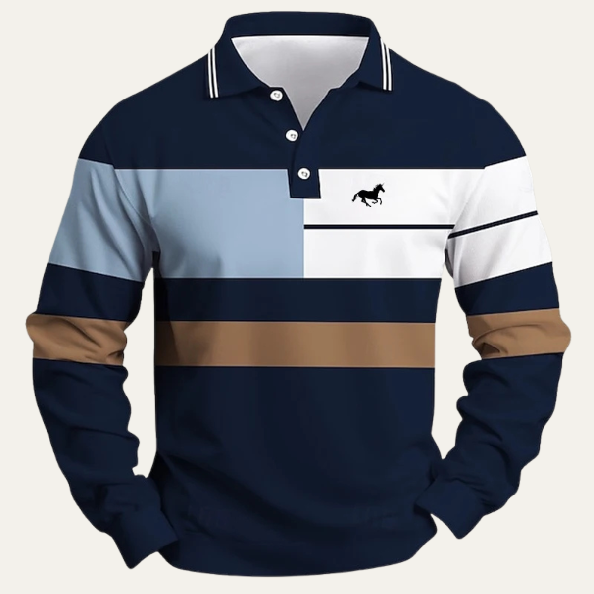 The Dolomiti Men’s Color Block  Striped Long Sleeve Polo Shirt