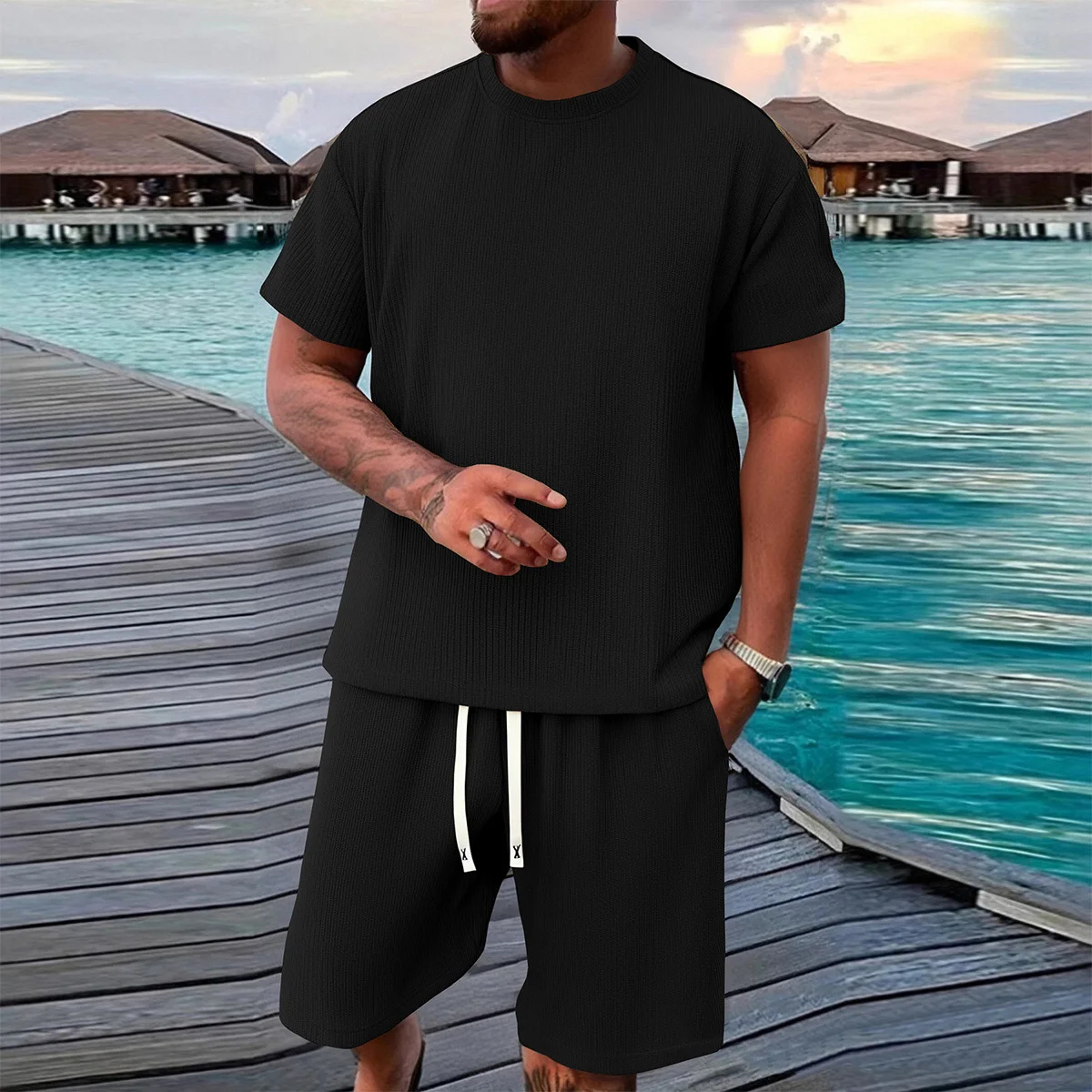 The Parma Men’s Summer Jacquard Set – T Shirt and Shorts
