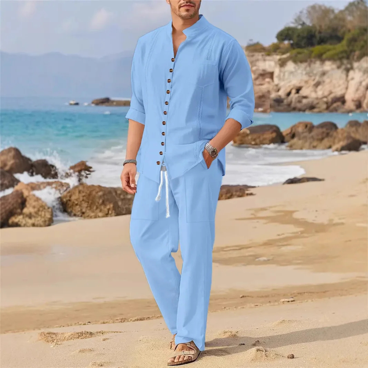 The Woodmere Men’s Retro Cotton & Linen Set – Shirt & Pants