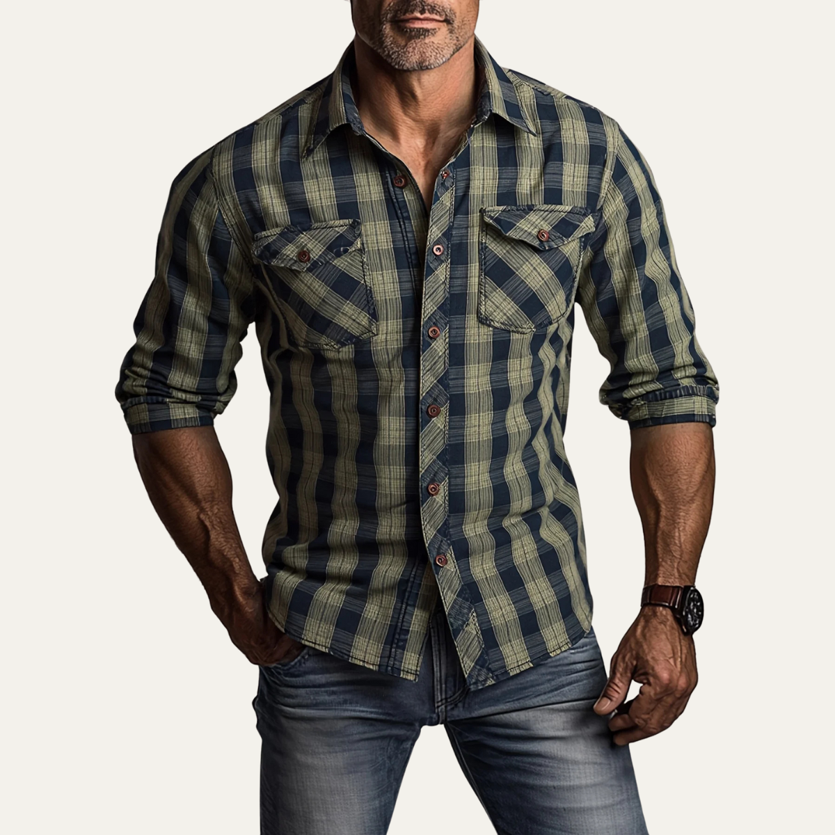 The Hawthorne Creek Men’s Vintage Plaid Denim Shirt Jacket
