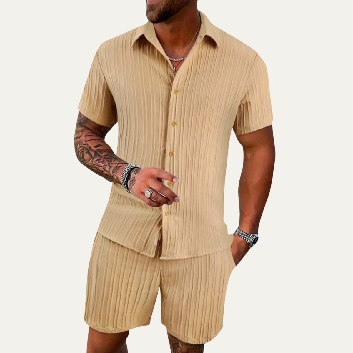 The Cedarfall Men’s Breathable Casual Summer Set – Shirt & Shorts