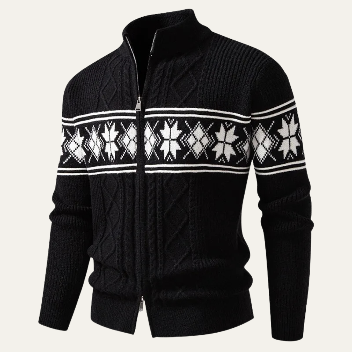 The Cisternino Men’s Nordic Zip Winter Cardigan with Classic Pattern