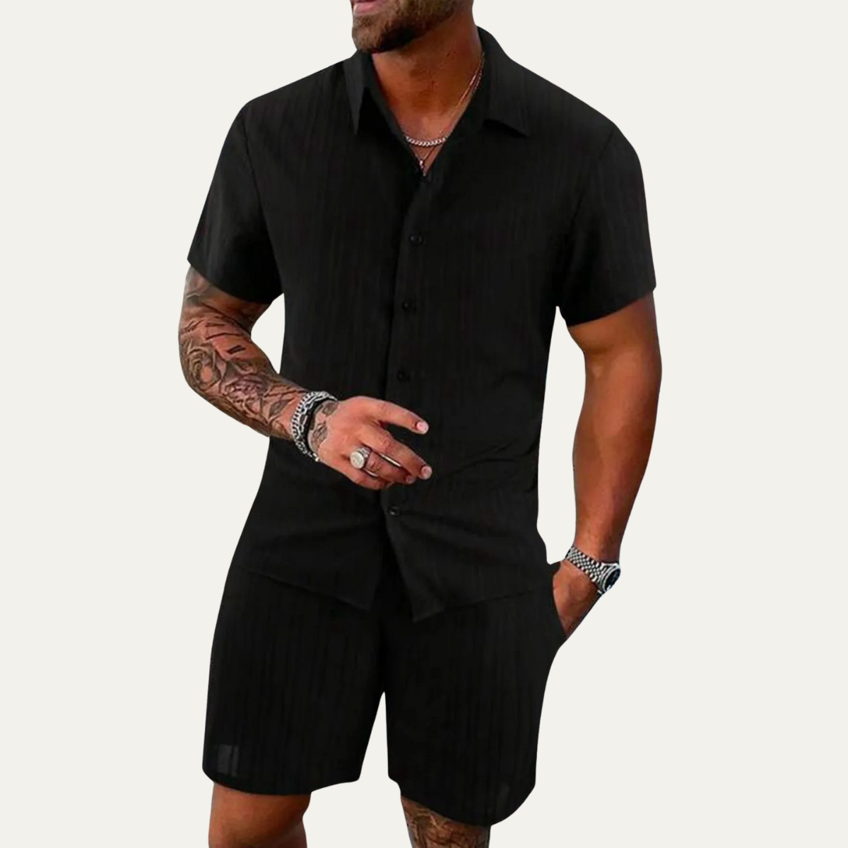 The Cedarfall Men’s Breathable Casual Summer Set – Shirt & Shorts