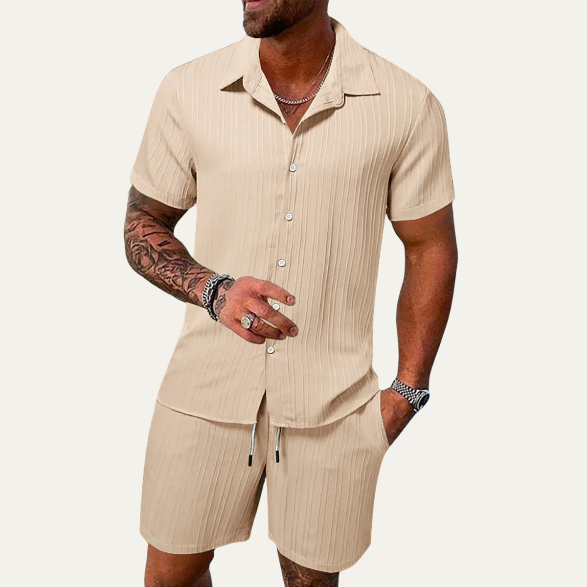 The Cedarfall Men’s Breathable Casual Summer Set – Shirt & Shorts