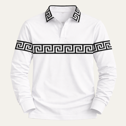 The Ortisei Men’s Greek Key Print Casual Slim Fit Polo Shirt