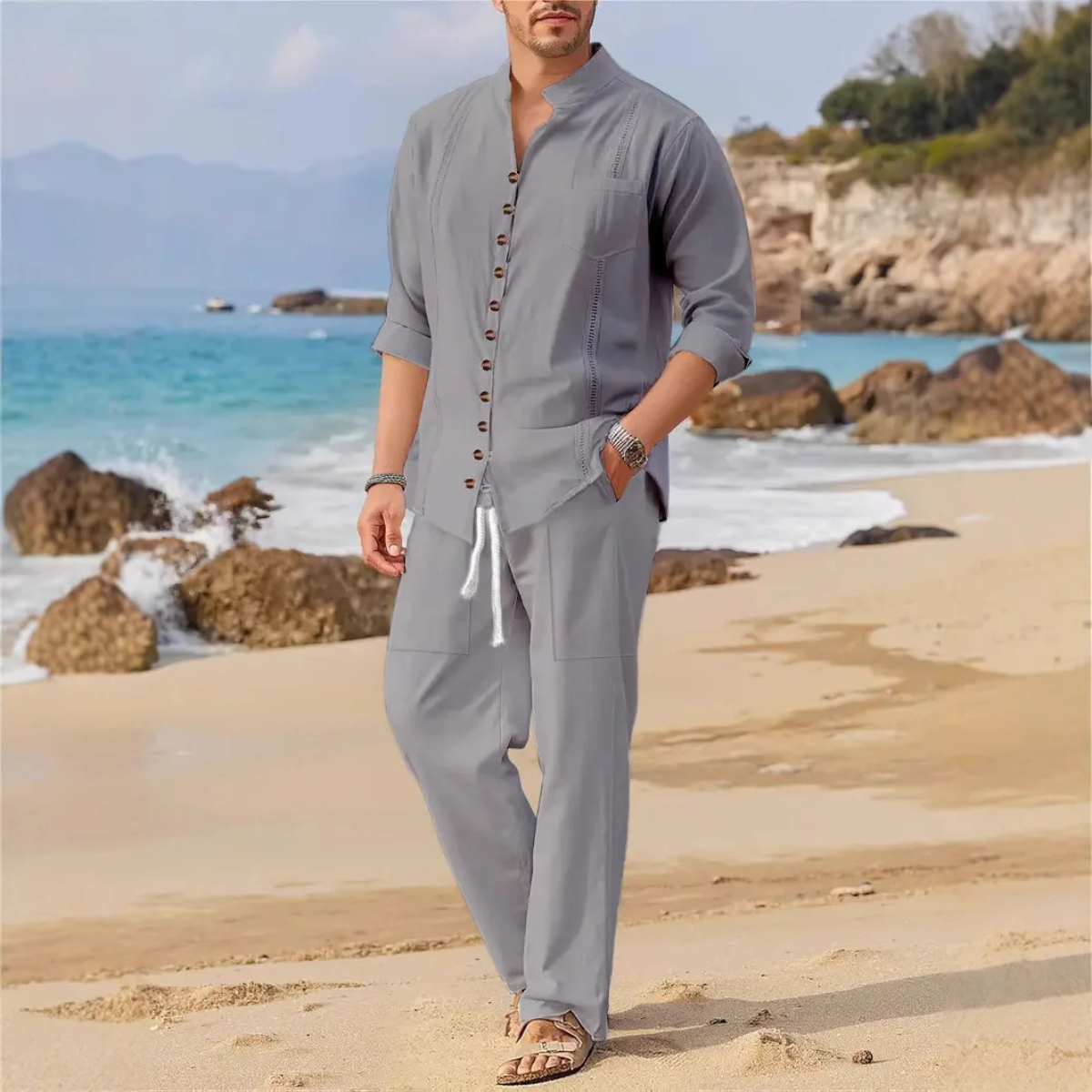 The Woodmere Men’s Retro Cotton & Linen Set – Shirt & Pants