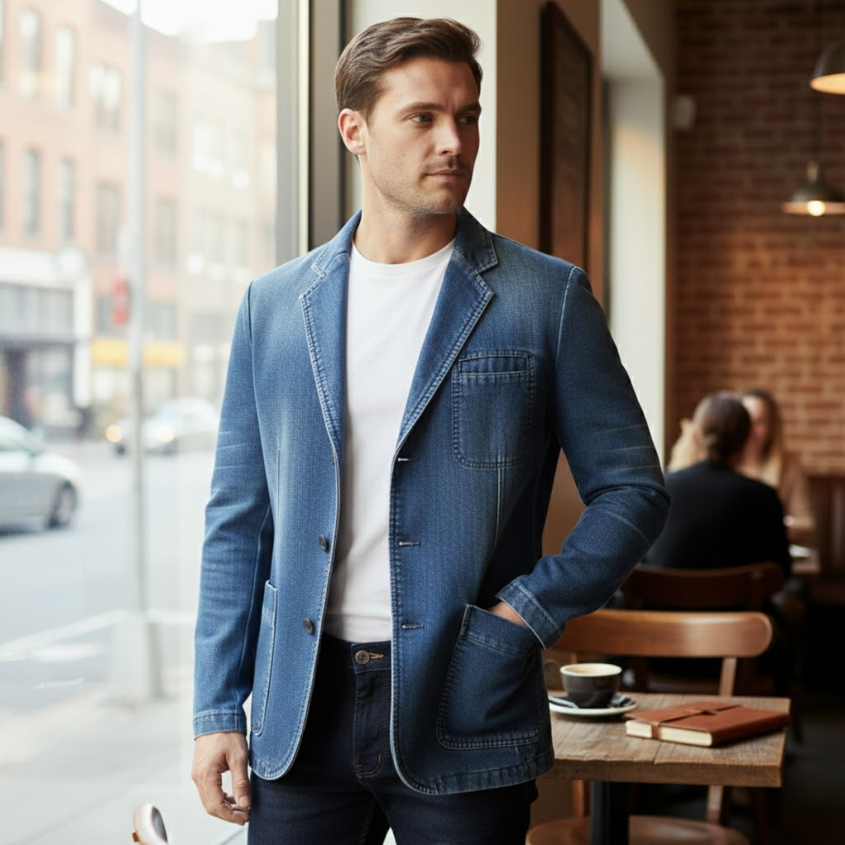 The Maplecrest Men’s Washed Vintage Denim Blazer Jacket
