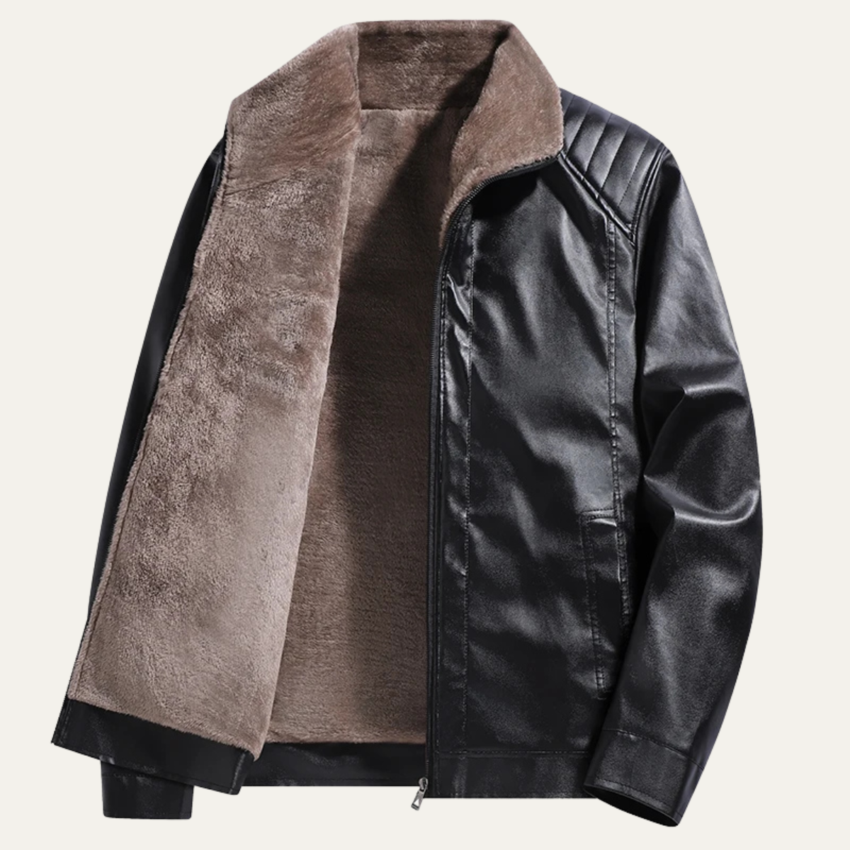 The Highcrest Men’s Winter Fleece Lined Faux Leather Biker Jacket