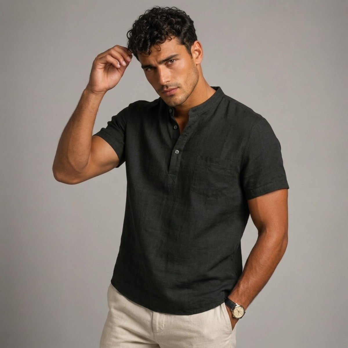 The Edinburgh Men’s Lightweight Cotton Linen Henley Shirt
