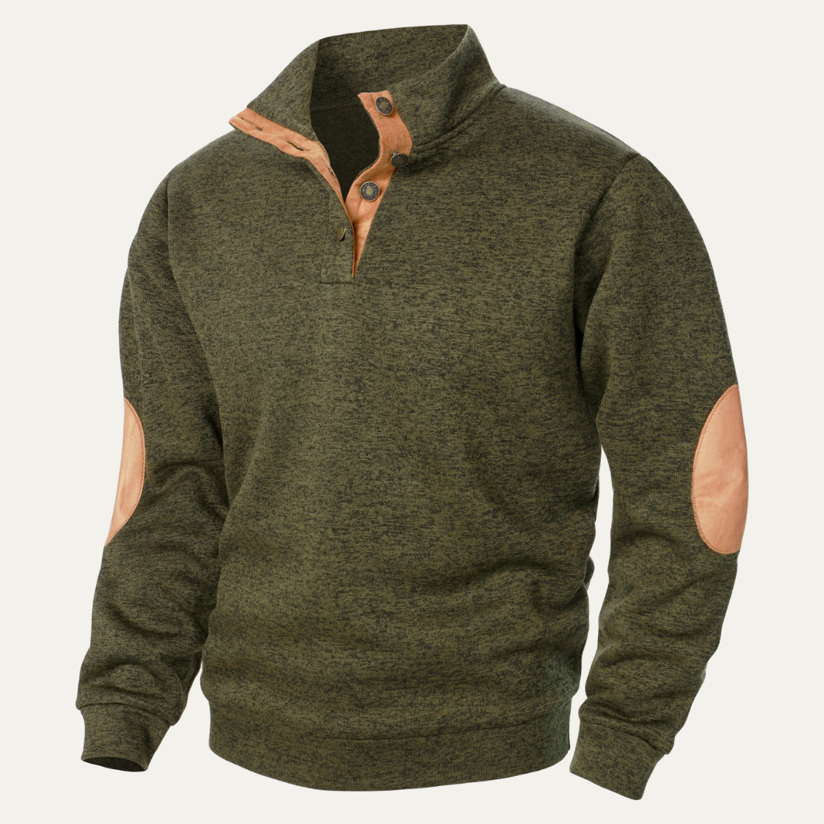 The Oakcrest Men's Stand Collar Fleece Sweater with Suede Elbow Patches